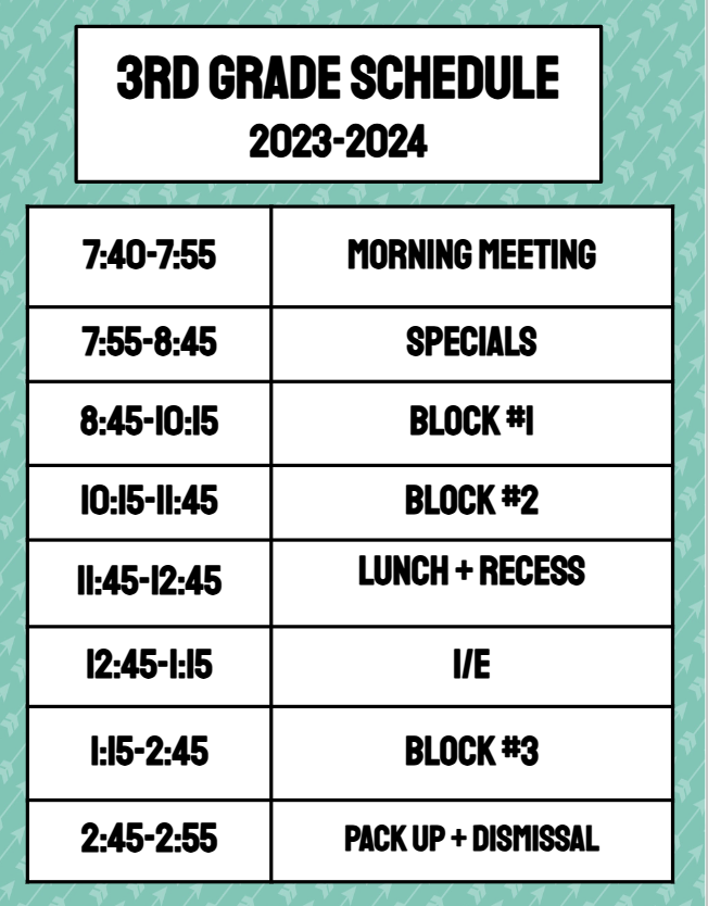 3rd Grade Schedule